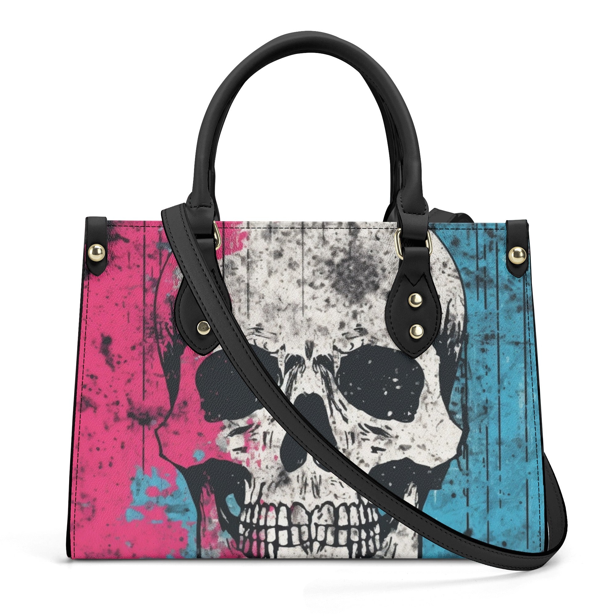 Luxury Pink & Blue Skull Leather Handbag with Adjustable Shoulder Strap - Fashionable Crossbody Purse for Women, Perfect for Parties, Date Nights & Daily Use