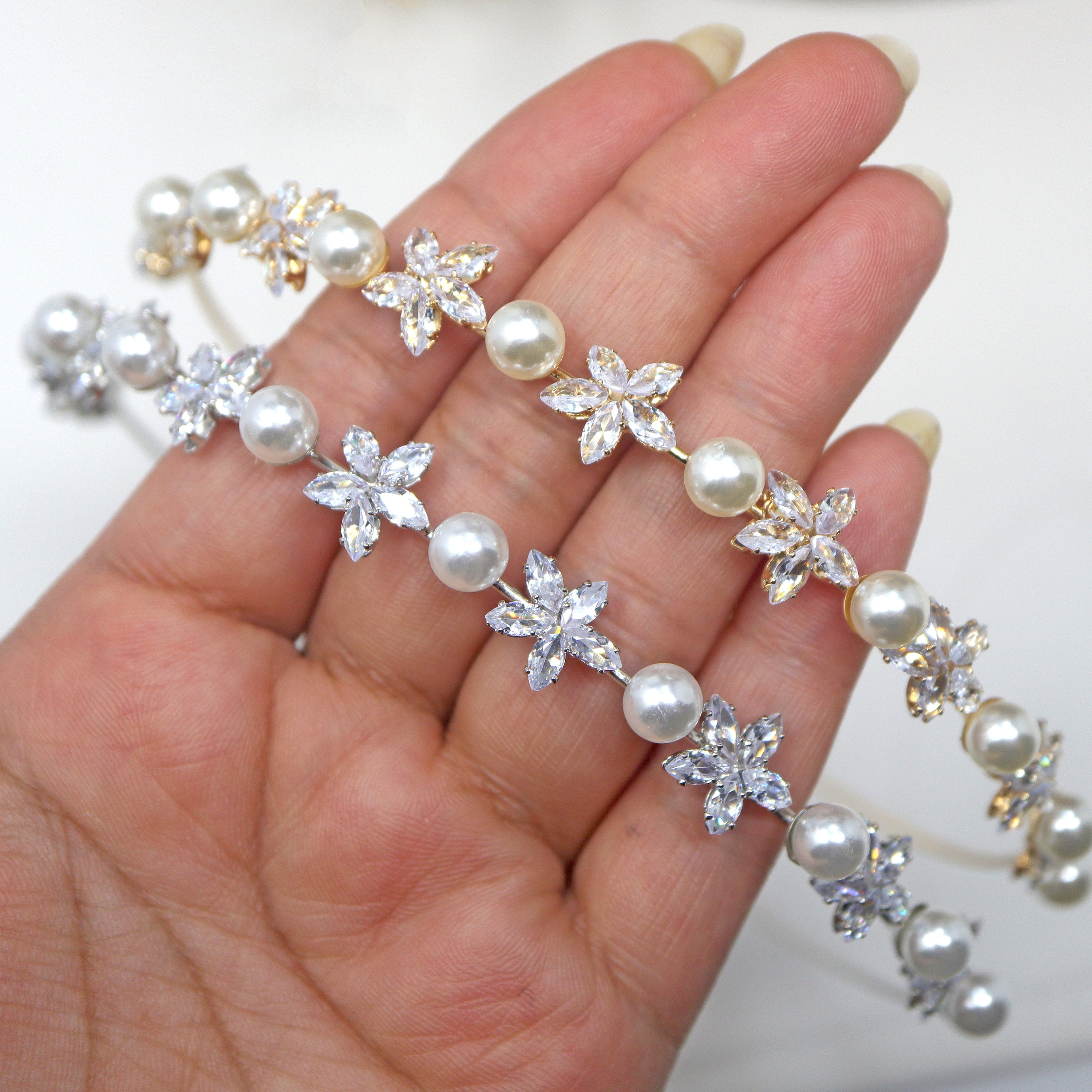 CZ Dainty Floral Pearl Hair Vine Headband - Elegant Bridal Hair Accessory for Weddings, Prom, Parties & Special Occasions | Delicate Pearl Headpiece for Women & Girls