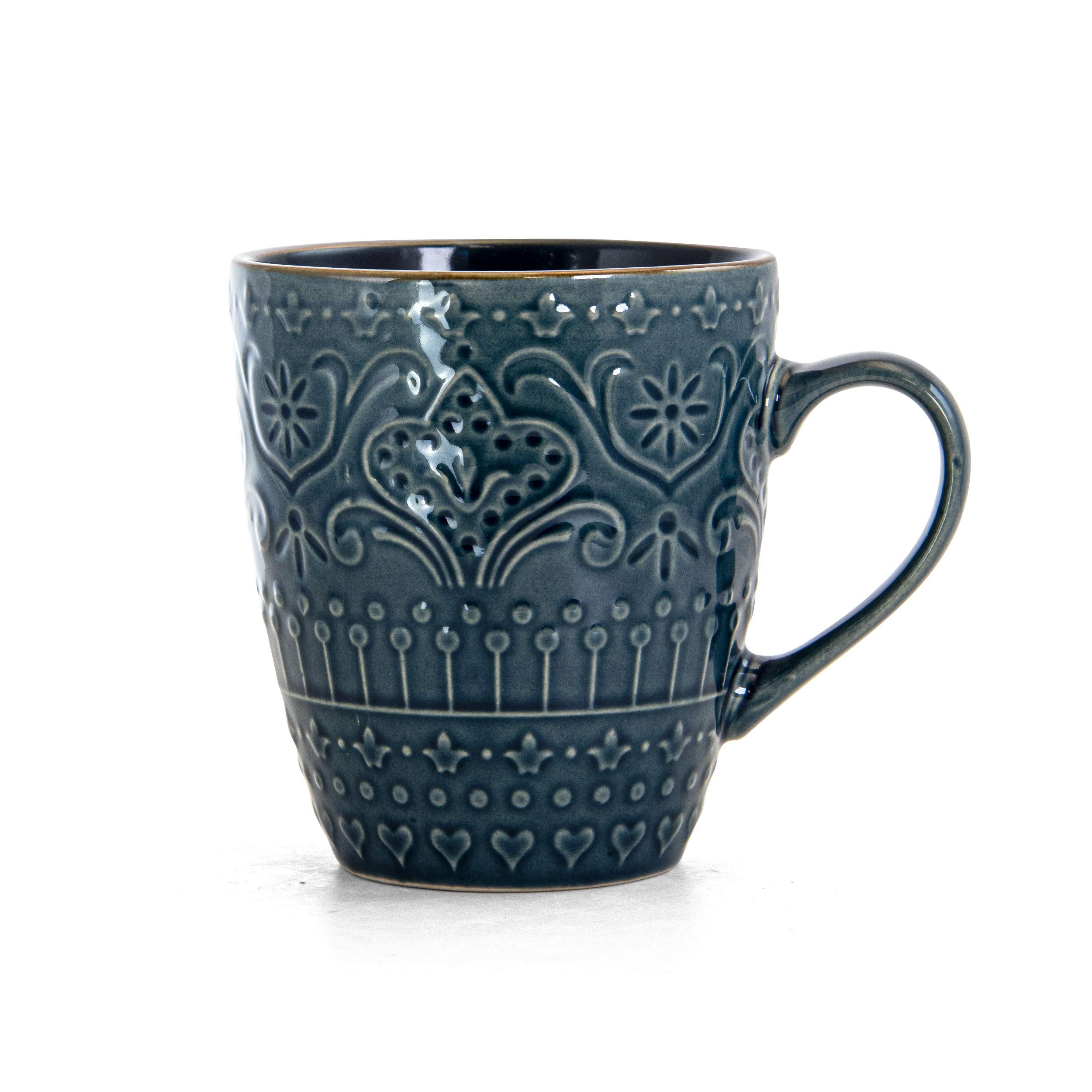 Elama Deep Sea Mosaic 16-Piece Stoneware Dinnerware Set - Elegant Dinner Plates, Bowls, Mugs & Serving Dishes for 4 - Perfect for Family Dinners, Entertaining Guests & Holiday Gatherings