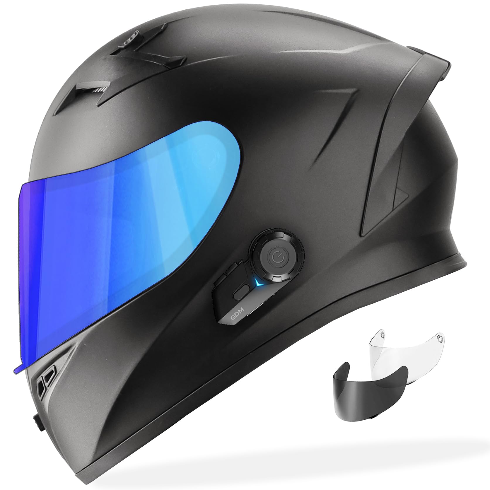 GDM Venom Full Face Motorcycle Helmet with Bluetooth Intercom - DOT Certified for Safety, Noise Reduction & Hands-Free Communication - Perfect for Street Biking, Touring & Long Rides