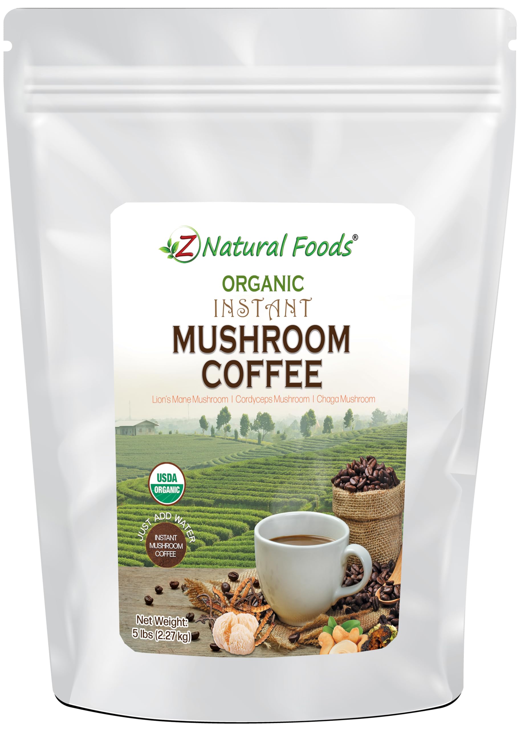 Organic Mushroom Coffee Bulk 5 lb - Instant Superfood Blend with Lion’s Mane, Cordyceps & Chaga - Lightly Sweetened with Cashew Milk & Stevia - Vegan, Gluten-Free, Keto-Friendly - Boost Focus & Energy for Workouts & Mornings