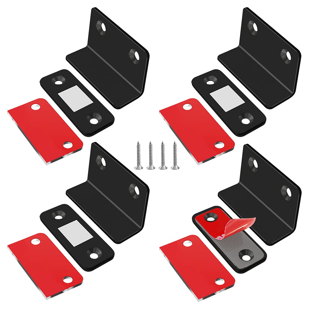 Ultra Thin L-Shaped Magnetic Cabinet Catch - 4 Pack Black Adhesive Drawer & Door Magnets for Kitchen, Closet & Cabinet Closure | Secure & Silent Closing Solution for Home Organization