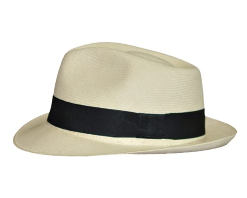Premium Montecristi Panama Hat - 100% Handwoven Toquilla Straw Sun Hat for Men & Women | UV Protection Wide Brim Hat | Eco-Friendly Natural Color with Blue & Red Ribbon | Perfect for Beach, Travel & Outdoor Activities