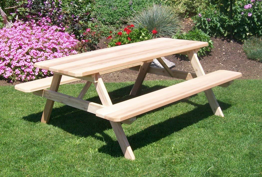 A & L Furniture 5 Foot Outdoor Dining Table with Attached Benches - Free 2 Umbrella Holes Included | Perfect for Patio, Backyard, and Garden Gatherings