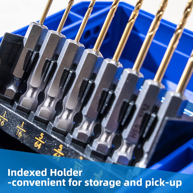 22-Piece HIGHFIRE Hex Shank Drill Bit Set - HSS Titanium Coated Twist Bits for Metal Drilling | Quick Change Hex Drive for Impact Drivers | Perfect for DIY Projects, Metalworking & Construction
