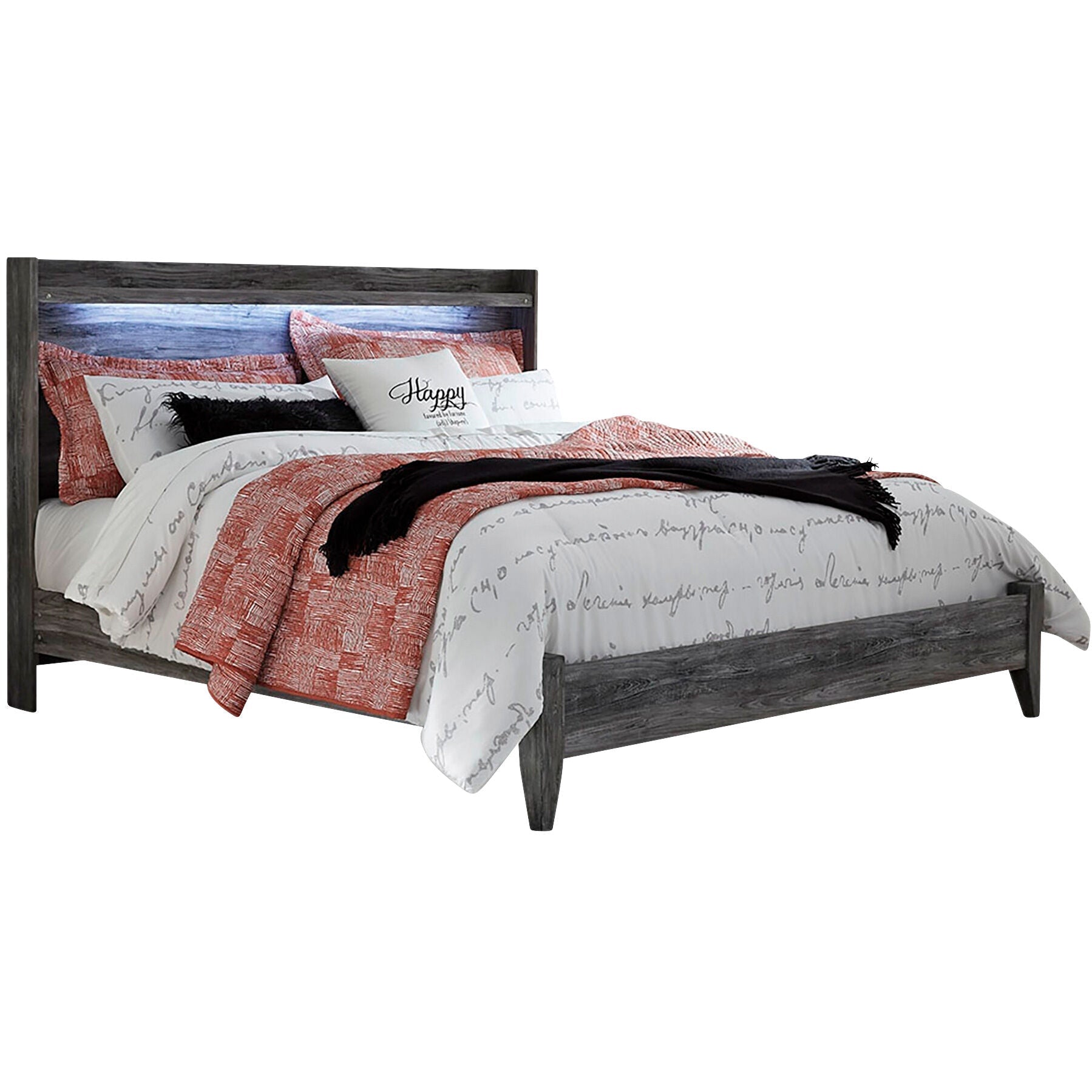 Baystorm Panel Bed - Queen Size Wooden Bed Frame with Upholstered Headboard - Modern Bedroom Furniture for Home Decor & Relaxation