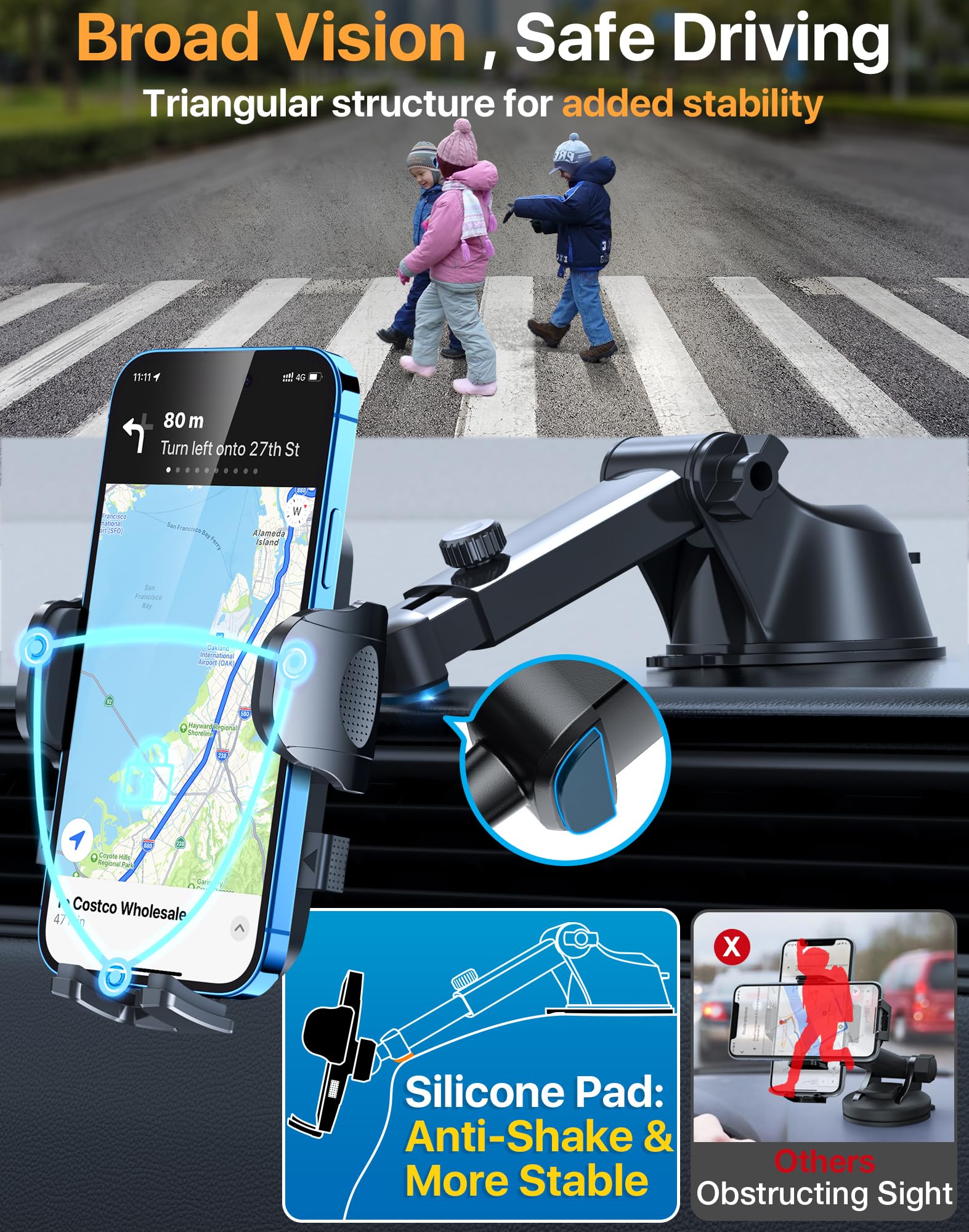True Military-Grade Universal Car Phone Mount Holder - Super Strong Suction Cup & Clip for Dashboard, Windshield & Air Vent - Compatible with iPhone 15/14/13 Pro Max & Samsung Galaxy - Sapphire Blue - Perfect for Road Trips & Daily Commutes