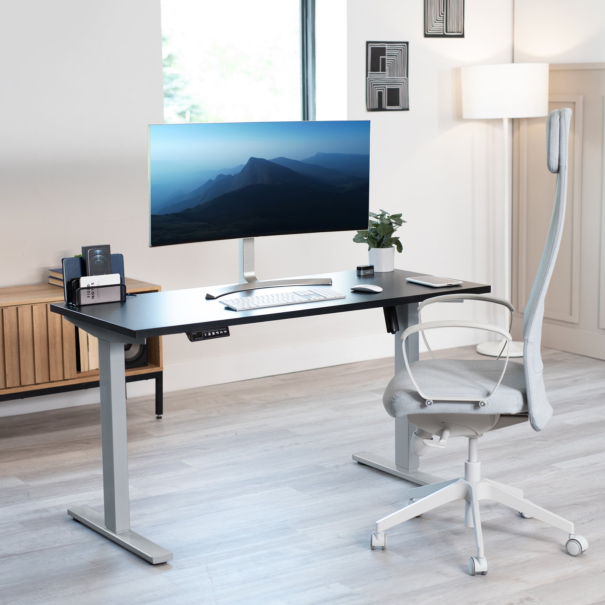 1BS Series Electric Standing Desk with Square Corner Top - Adjustable Height Home Office Desk for Work, Study & Gaming - Ergonomic Workspace Solution