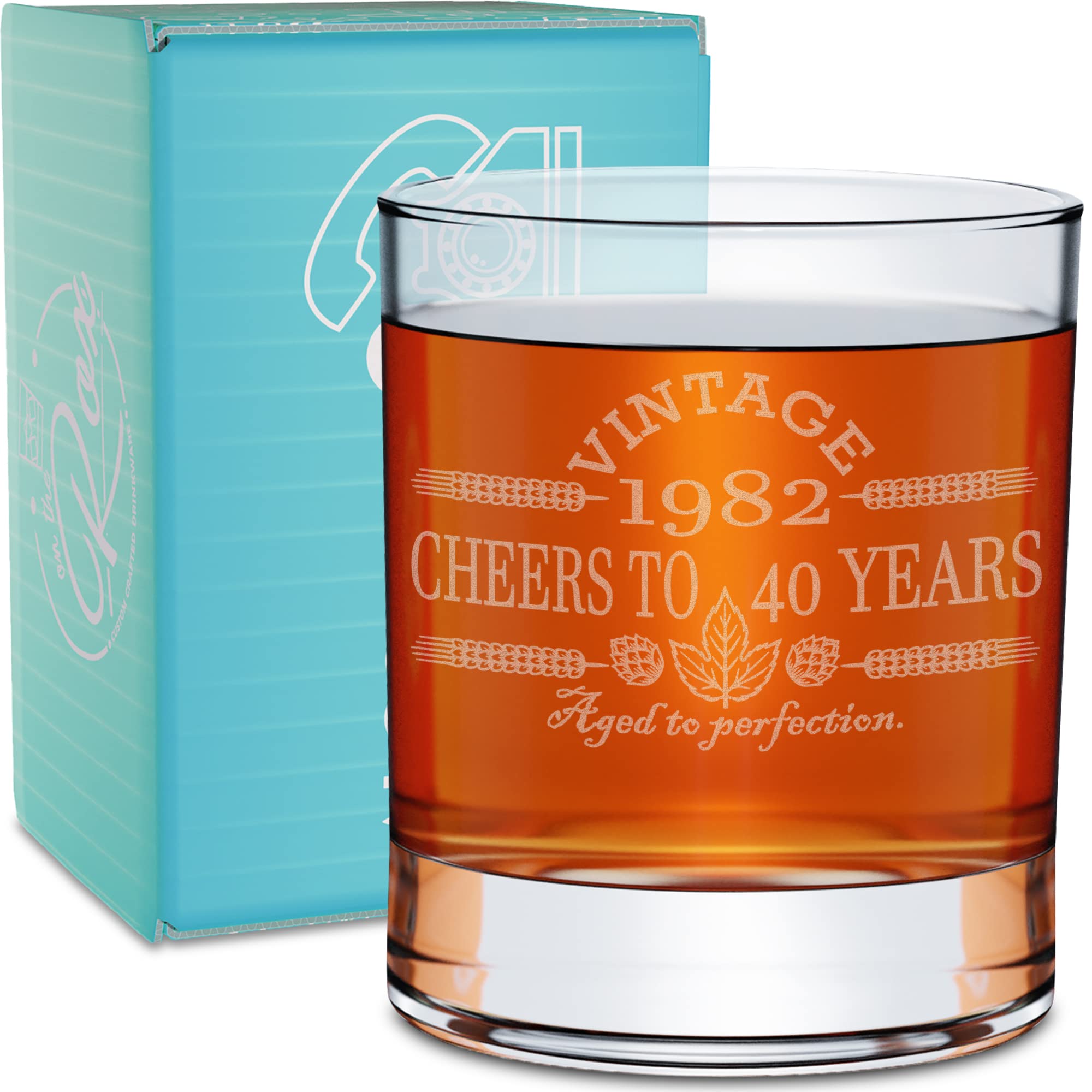 40th Birthday Gifts for Men - Personalized 11 oz Engraved Bourbon Glass with Vintage 1982 Design - Unique 40 Year Old Birthday Present for Him - Funny & Thoughtful Gift Ideas for Decorations & Celebrations - Perfect for Whiskey Lovers, Home Bars, and Milestone Birthday Parties