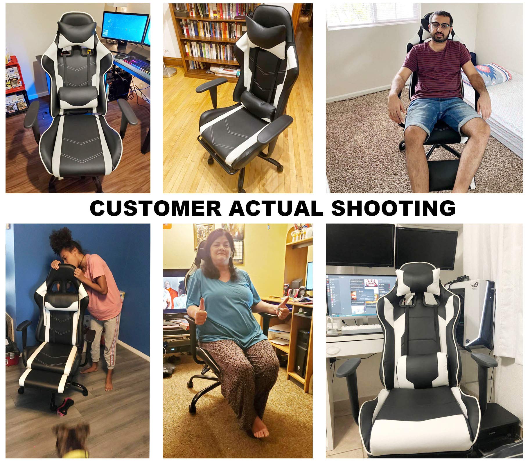 Premium Ergonomic PC Gaming Chair with Lumbar Support & Massage Function - Adjustable Racing Office Chair with Headrest & Footrest for Home & Work - White - Perfect for Long Gaming Sessions & Office Work