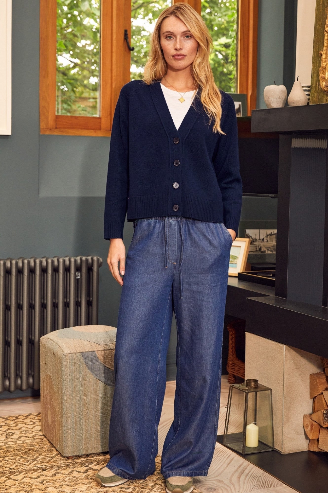 Soft & Cozy Merino Wool Swing Cardigan for Women - Navy Blue | Perfect for Fall & Winter Layering, Office Wear & Casual Outfits