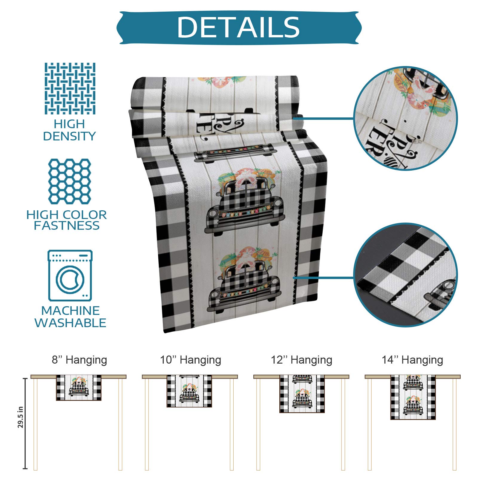 Z&L Home Easter Burlap Table Runner - Farmhouse Bunny Tail Black White Buffalo Check Lattice Kitchen Dining Table Decor for Easter, Thanksgiving & Holiday Parties