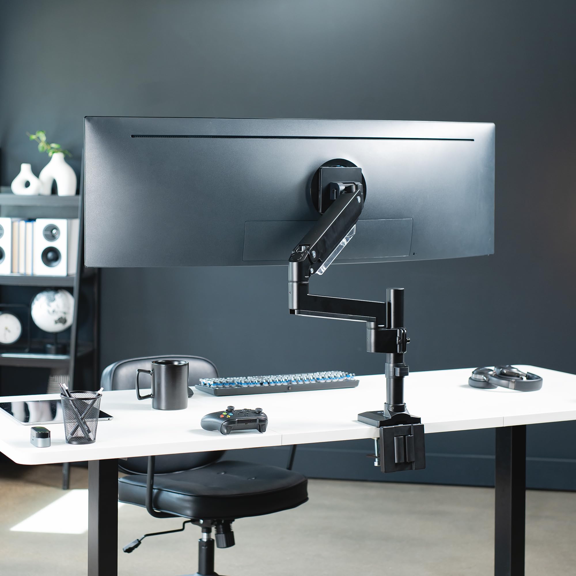 VIVO Premium Aluminum Extended Monitor Arm for Ultrawide Monitors up to 49 inches, 33 lbs Capacity - Single Desk Mount Stand with USB Port, Pneumatic Height Adjustment, Max VESA 100x100 (Black, STAND-V101GTU) - Perfect for Home Office, Gaming Setup, and Workspace Ergonomics