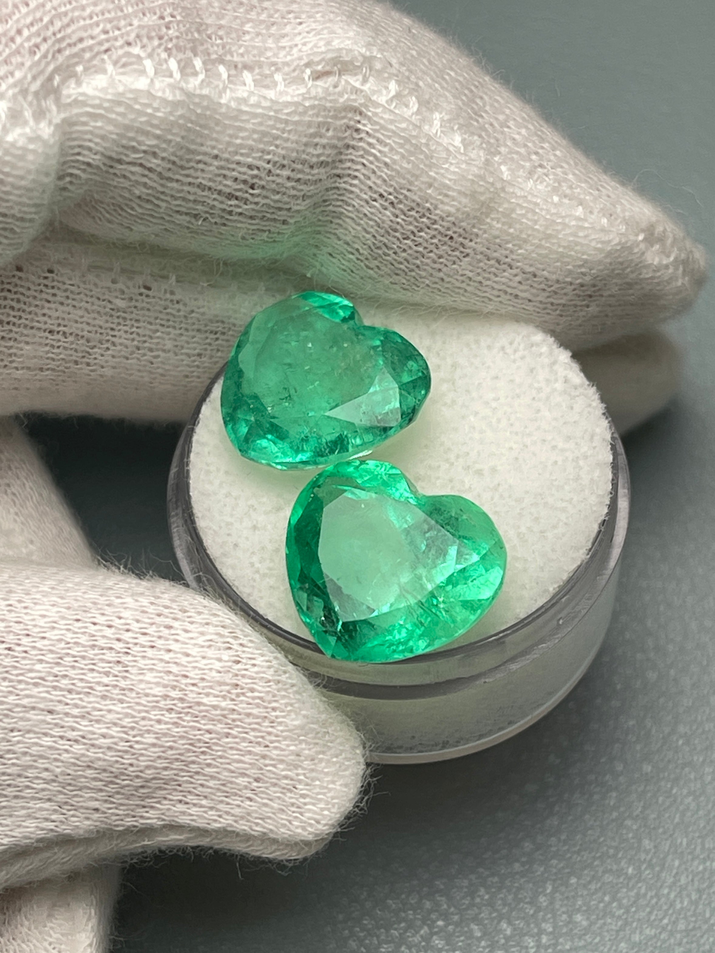 16.68tcw 12.6x14.1mm Rare Matching Bubbly Emerald Hearts - Natural Colombian Yellowish Green Emeralds for Jewelry Making & Engagement Rings