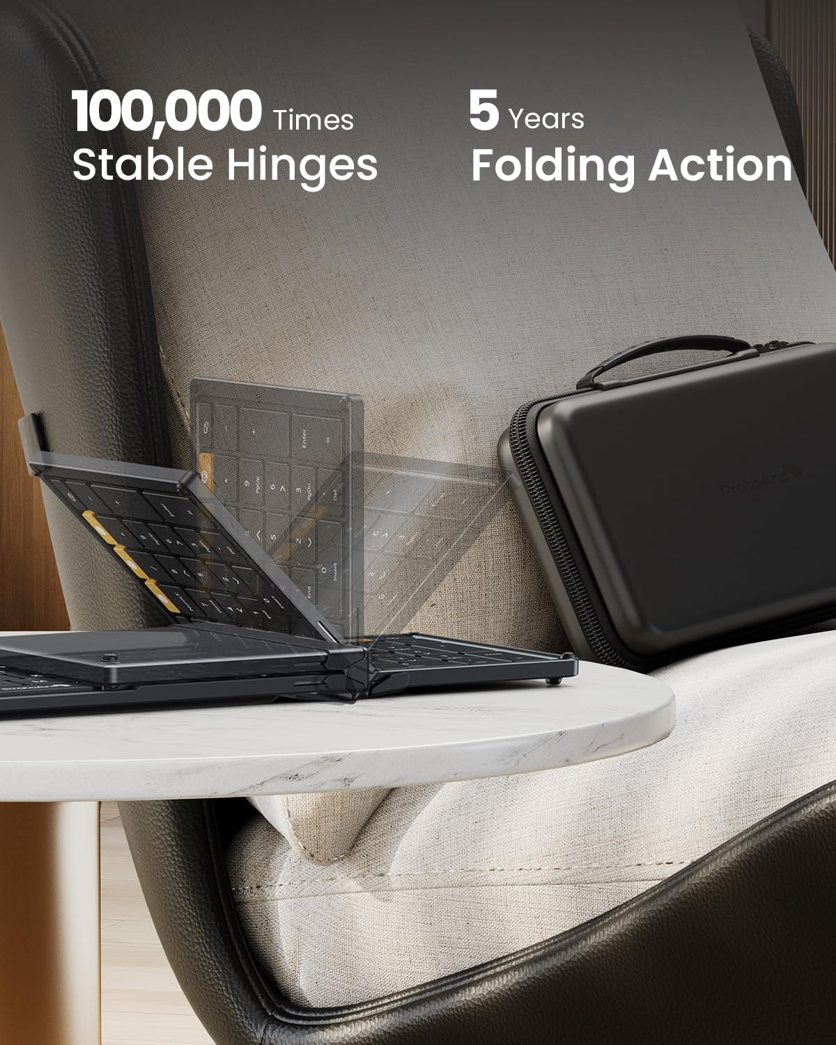 ProtoArc XKM01 Foldable Keyboard and Mouse Combo - Full-Size Wireless Keyboard with 2.4G & Dual Bluetooth for Laptop, iPad, Tablet - Portable Travel & Business Keyboard for Office, Home, Coffee Shop (Black)