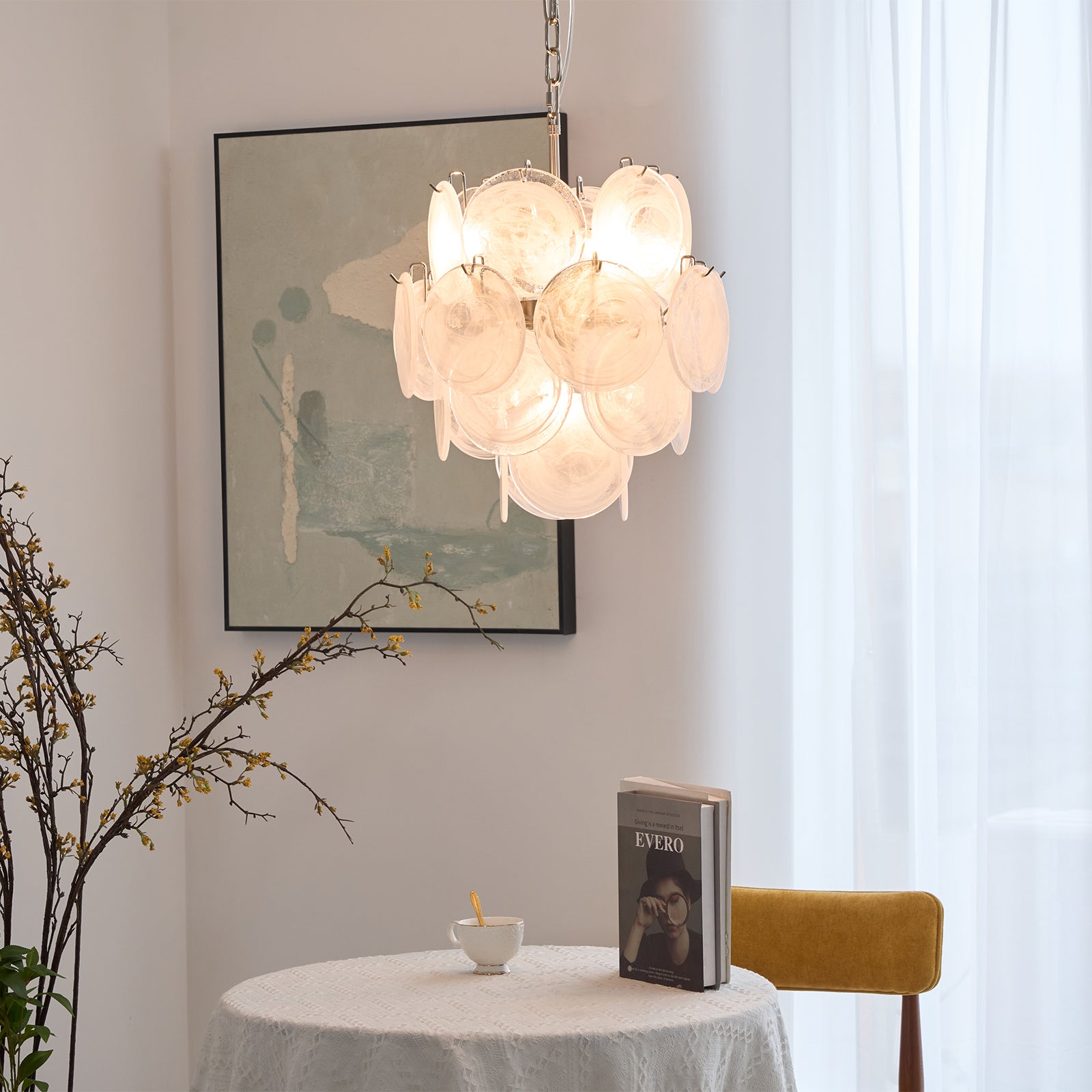 Elegant Aqua White Glass Murano Chandelier - Handcrafted Venetian Lighting Fixture for Dining Room, Bedroom & Living Room Decor