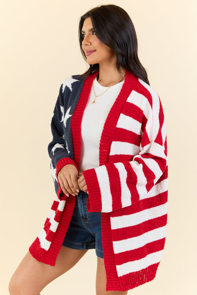 Independently Me American Flag Cardigan - Cozy Patriotic Sweater for Women | Perfect for 4th of July, Thanksgiving & Casual Outfits