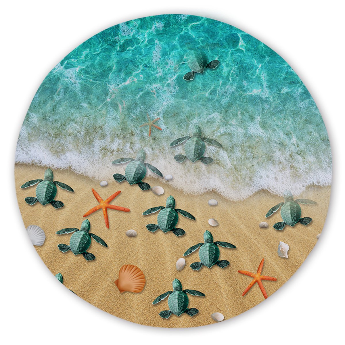 Happy Little Sea Turtles Round Sand Free Beach Towel - Quick Dry, Lightweight & Compact for Pool, Beach, Travel & Outdoor Activities