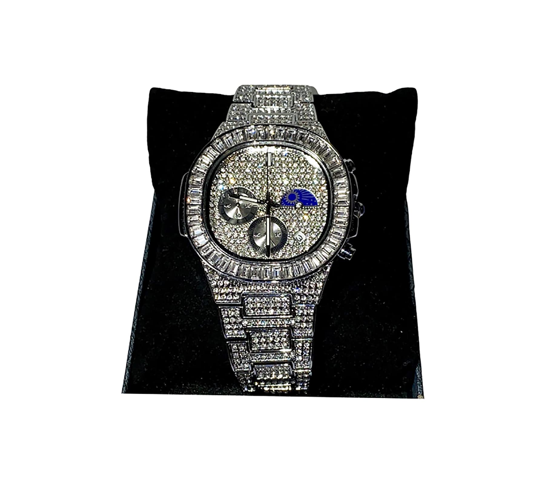 Men's & Women's Hip Hop Iced Out Watch - Adjustable CZ Baguette Diamond Wristband, Quartz Movement Square Dial, Custom Fit Bust Down Watch for Everyday Wear & Special Occasions