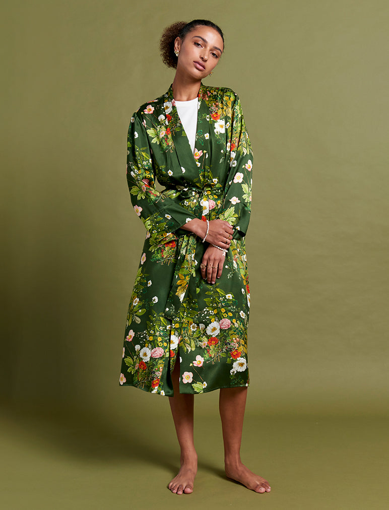 Karen Walker Love Letters Silk Maxi Robe - Luxurious Floral Print Kimono for Women | Perfect for Beach Cover-Up, Bridal Party, and Special Occasions