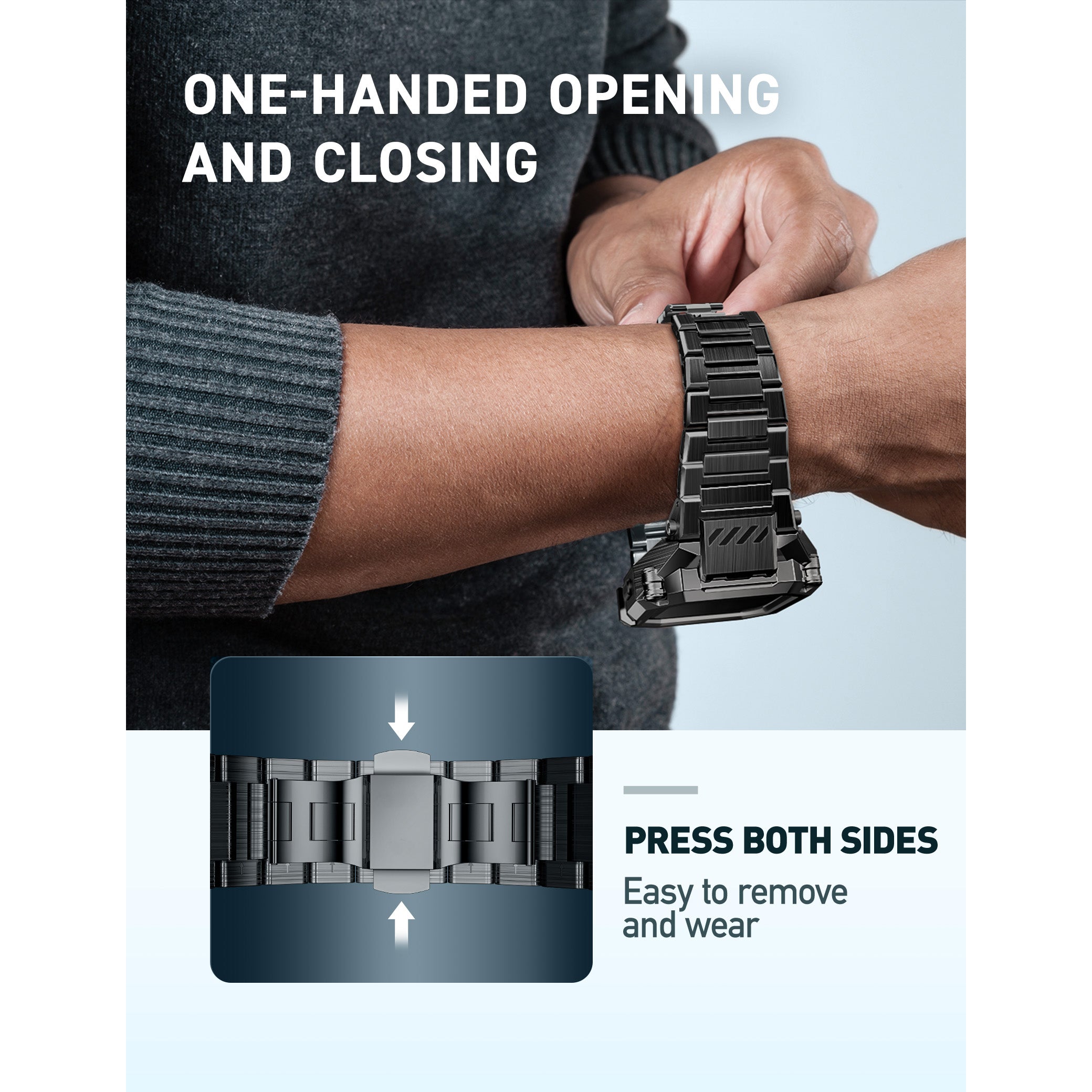 Premium UB Steel Stainless Steel Band for Apple Watch - Black | Durable Metal Replacement Strap for Workout, Office & Everyday Wear