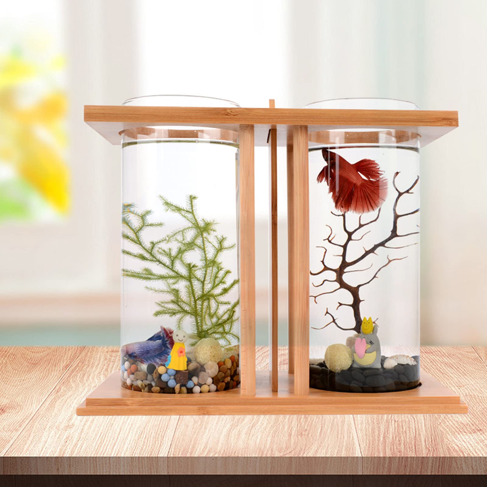Eco-Friendly Bamboo Wood & Glass Desktop Fish Tank - DIY Mini Aquarium for Goldfish & Betta Fish | Micro Landscape Tank for Home & Office Decor | Small Fish Tank for Desktop, Shelf & Countertop Display