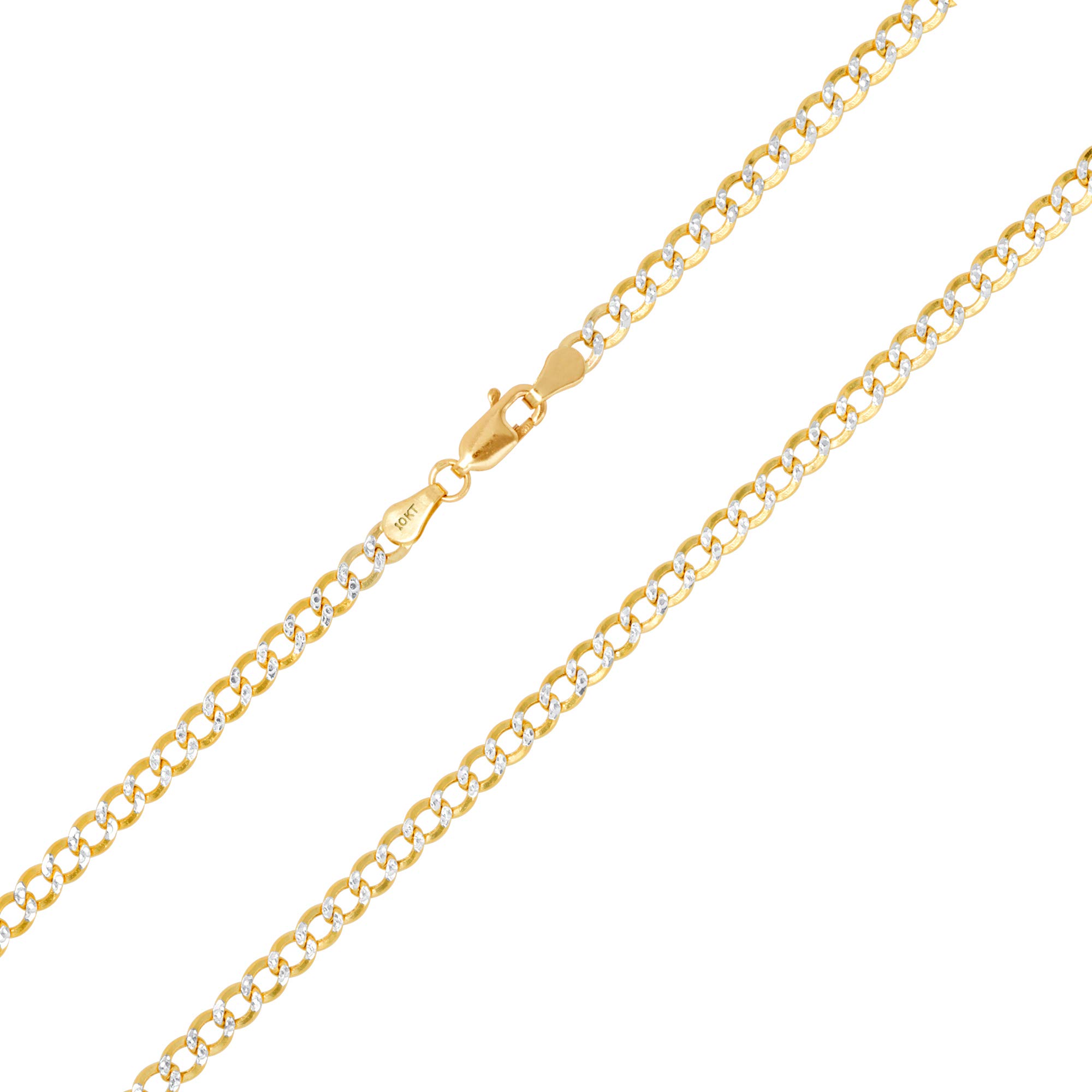10k Real Yellow Gold Cuban Curb Link Chain Necklace - 3.5mm Diamond Cut Pave Design (16