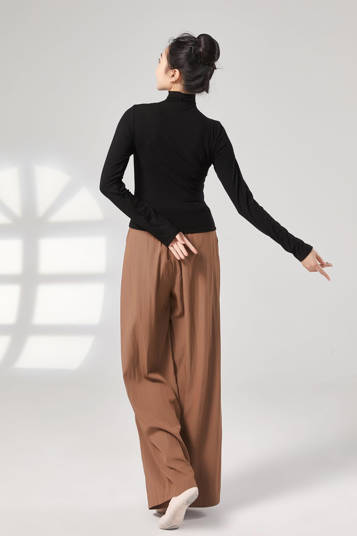 Angcoco Women's Elegant Mock Neck Long Sleeve Blouse - Stretchy Dance Top for Yoga, Ballet & Workout | Comfortable Practice Wear for Studio & Performance