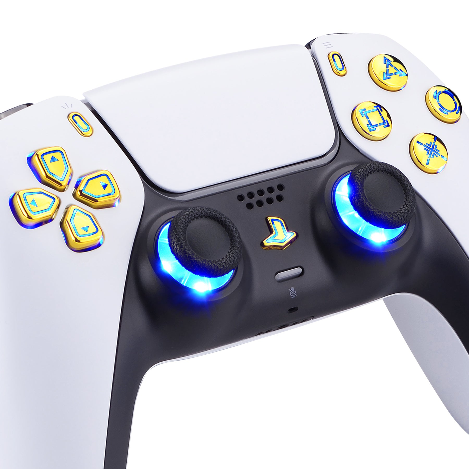 eXtremeRate Chrome Gold LED Buttons Kit for PS5 Controller BDM-030/040/050 - Multi-Color Illuminated DTF V3 Upgrade with Custom Lighting Effects | Perfect for Gaming, Streaming & Night Play