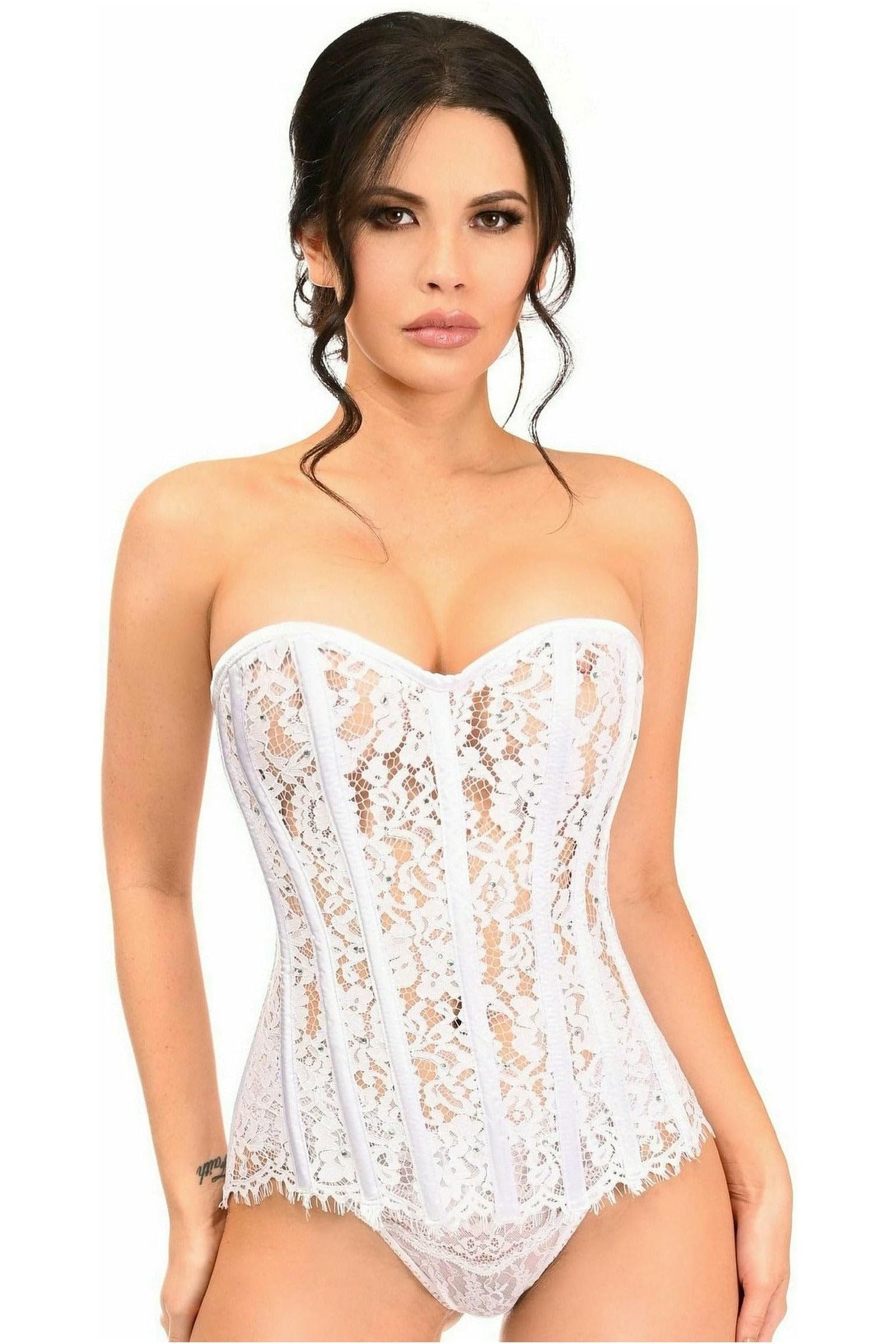 Elegant Daisy Corset for Women - Steel Boned Lace Corset Top with Rhinestones | Perfect for Burlesque, Cosplay & Vintage Fashion