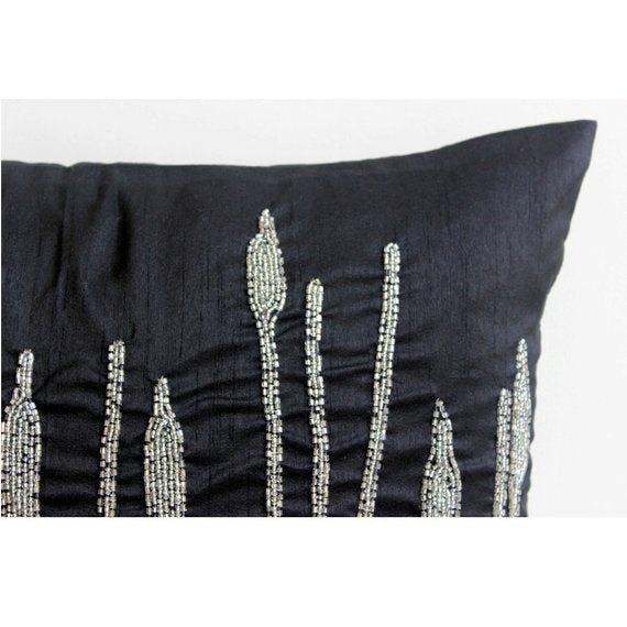 Black Beauty Black Art Silk Throw Pillow Cover - Elegant Decorative Cushion for Sofa, Bed, Living Room & Home Decor
