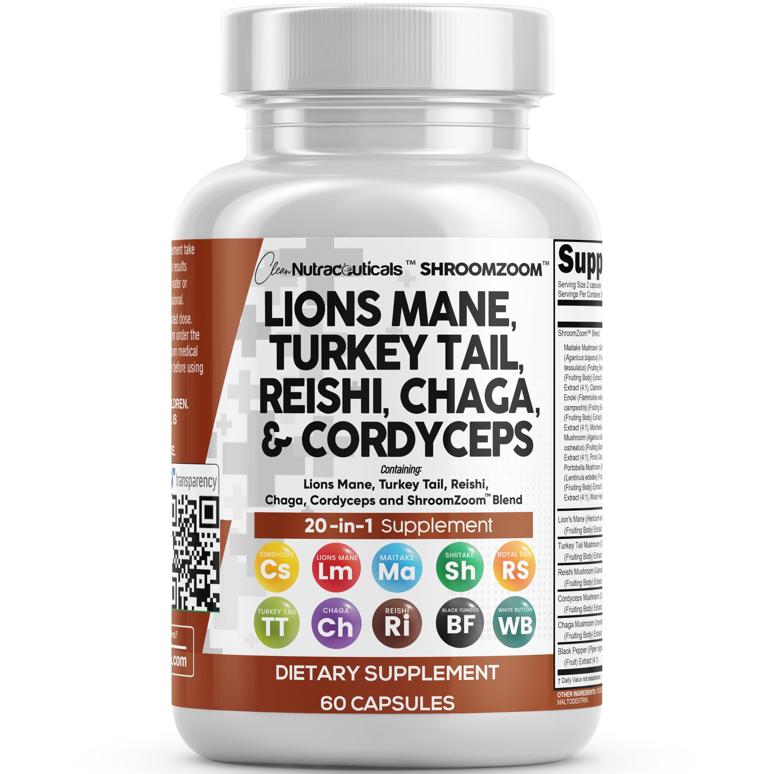 Premium Lions Mane Mushroom Supplement 20-in-1 Blend with Turkey Tail, Reishi, Cordyceps & 16 Medicinal Mushrooms - Immune Support, Brain Health & Energy Boost - Vegan Capsules for Focus, Memory & Wellness
