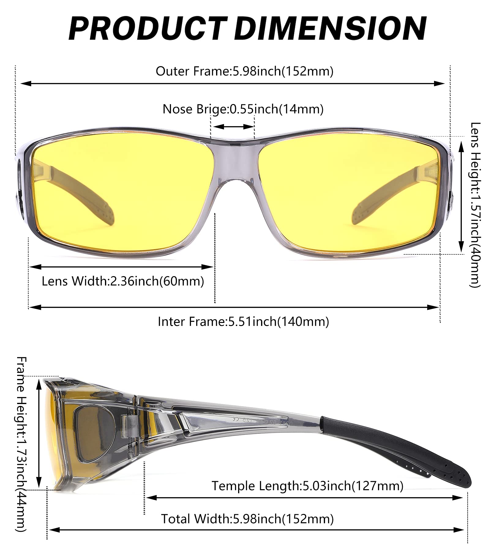 NULOOQ Polarized Sunglasses for Over Glasses - UV Protection Wrap Around Sunglasses for Men & Women - Perfect for Driving, Outdoor Sports & Daily Wear