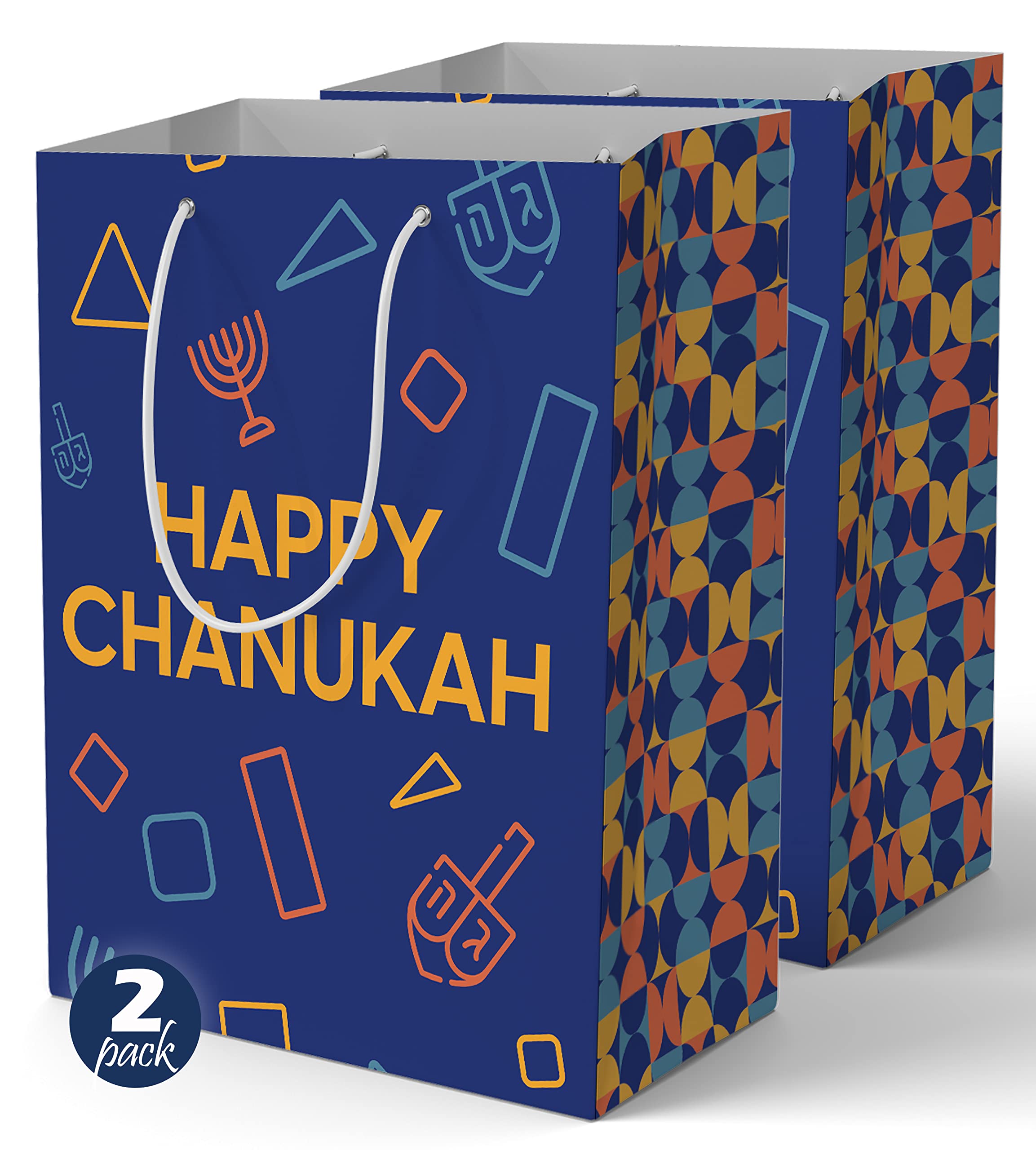 Hanukkah Gift Bags 2 Pack - Large Blue Hannukah Party Favor Bags 12x15 Inches - Premium Chanukah Celebration Supplies for Gifts, Candies & Party Decorations
