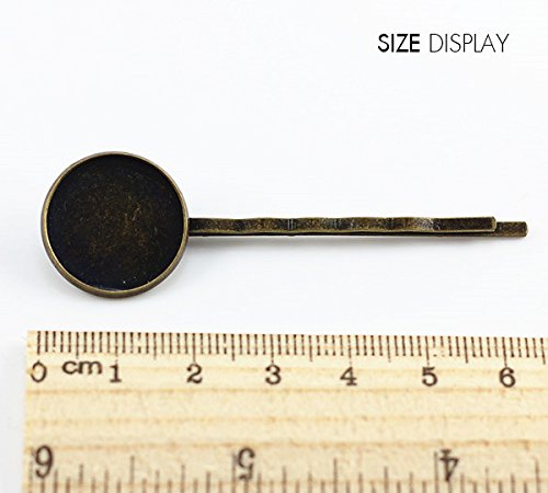 Antique Bronze 20mm Round Filigree Bobby Pins with Cabochon Setting - 50pcs Hair Clips for Jewelry Making, Bridal Hair Accessories, DIY Crafts, and Vintage Hairstyles - Bulk Hairpin Findings (BP54)
