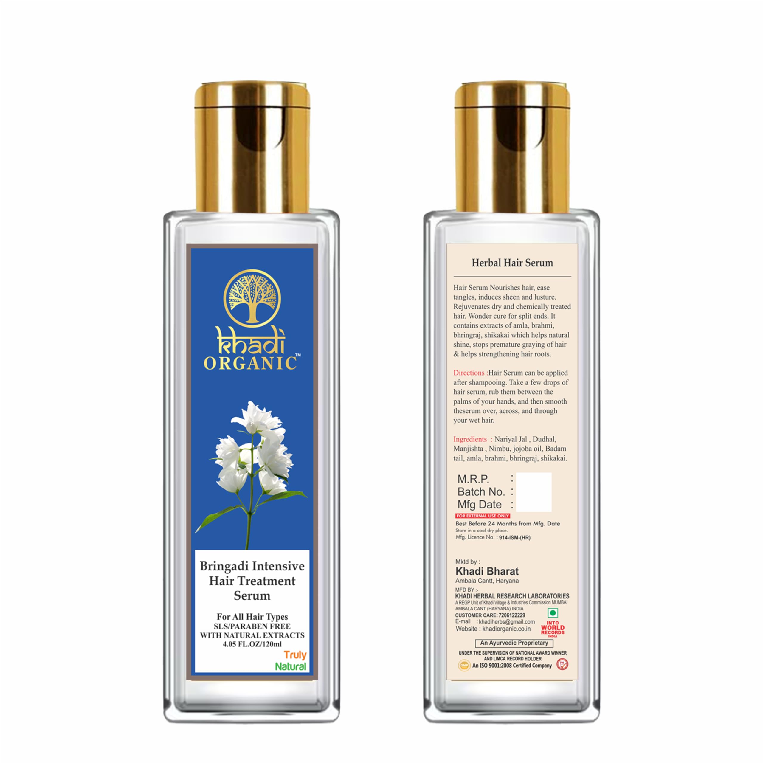 Khadi Organic Bringadi Intensive Hair Treatment Serum 120ML - Natural Hair Growth Oil for Thicker Hair & Scalp Nourishment | Ayurvedic Remedy for Hair Fall Control & Dandruff Relief | Perfect for Daily Hair Care Routine & Damaged Hair Repair