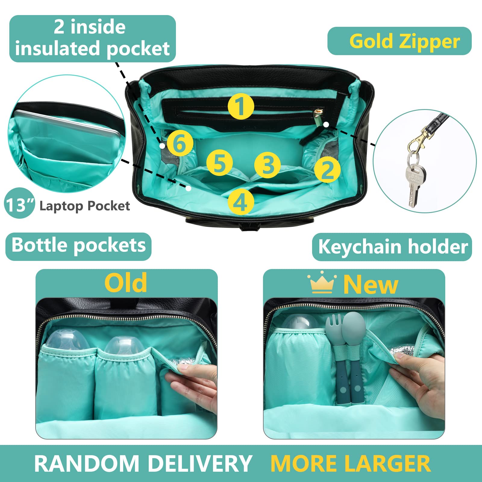 Premium Leather Diaper Backpack for Moms - Large Capacity Baby Bag with Insulated Pockets, Wet/Dry Compartment & Changing Pad | Fits Most Breast Pumps | Perfect for Travel, Daycare & Registry Essentials