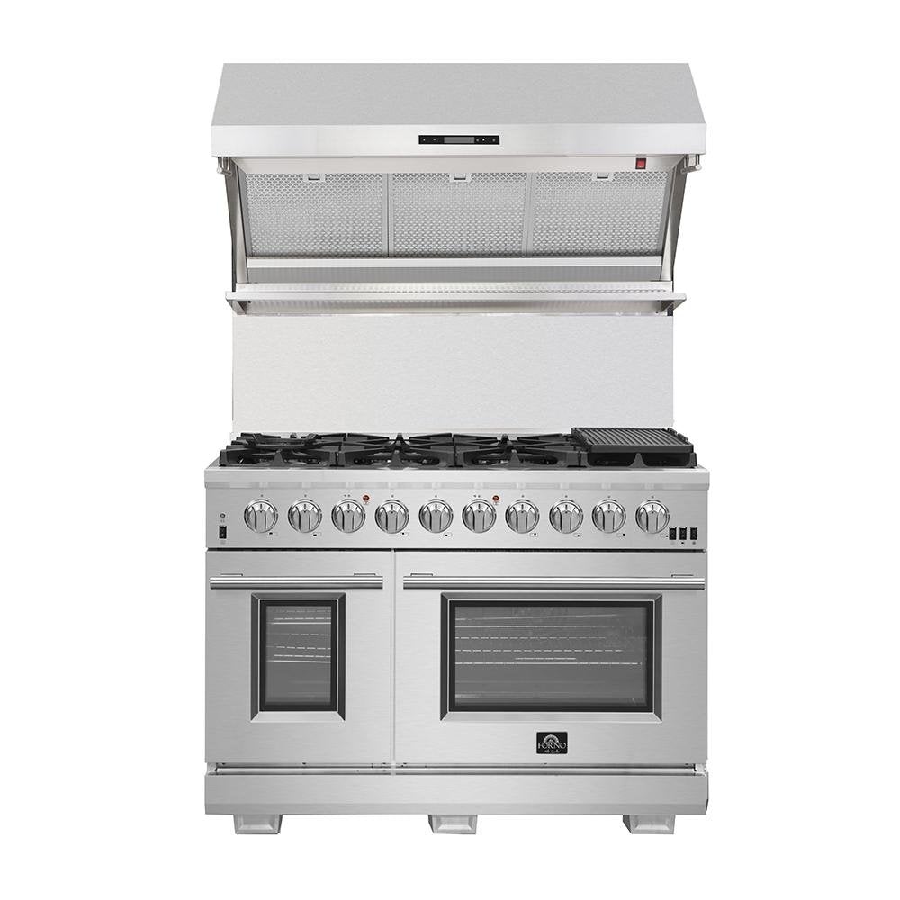 Forno Ansedonia 48-Inch Wall Mount Range Hood with LED Red Light Warmer, Built-in Shelf & Backsplash, 1200 CFM Powerful Motor - FRHWM5029 48HB - Ideal for Modern Kitchens, Restaurants & Commercial Cooking Spaces