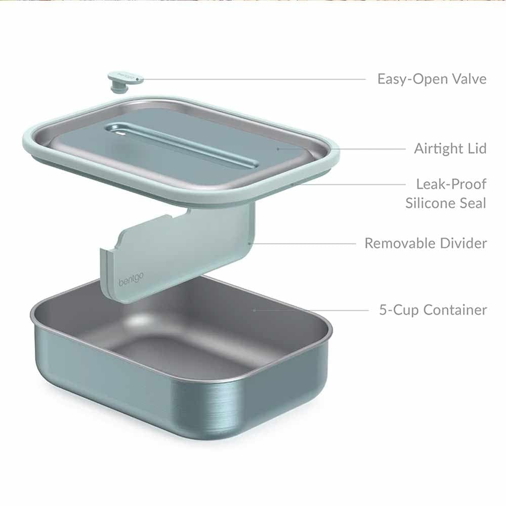 Bentgo 1200ml Stainless Steel Leak-Proof Microwave Safe Lunch Box - Aqua Color | Ideal for School, Office & Picnic Meals