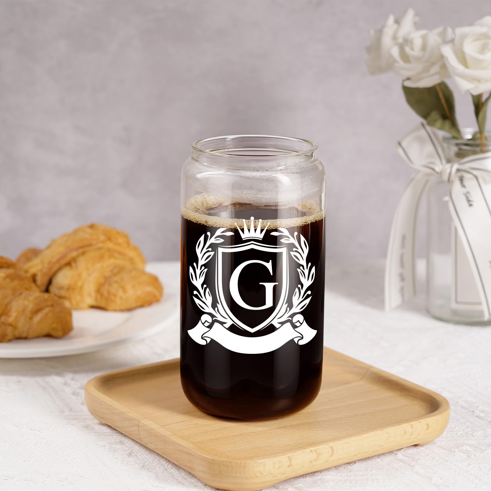 Personalized Monogrammed Beer Can Glass Cup with Lid - Custom Iced Coffee & Beer Tumbler for Men, Women, Dad, Groomsmen - Unique Christmas & Birthday Gift for Beer Lovers, Him, Brother - Perfect for Parties, BBQ, Home Bar & Office Use