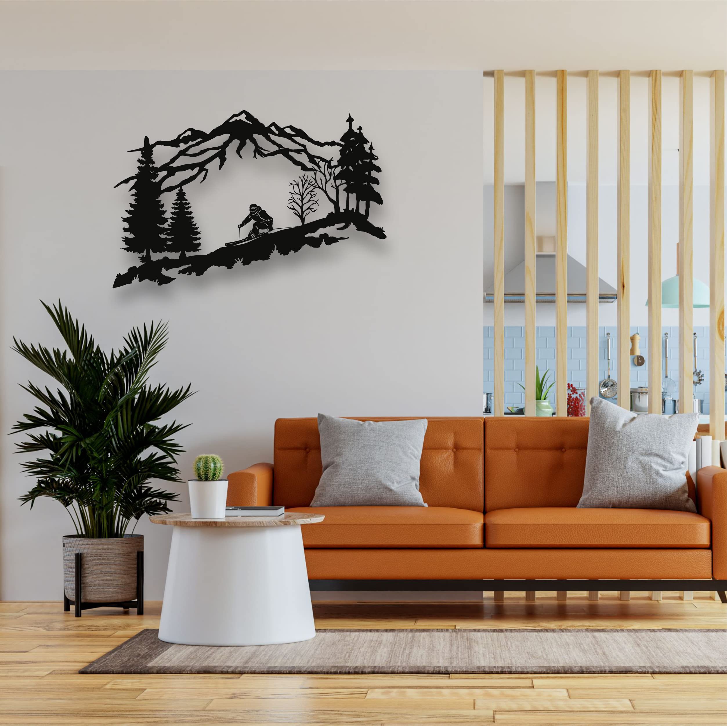 DEKADRON Metal Skier Wall Art - Mountain & Trees Themed Metal Wall Decor - Perfect Ski Lover Gift for Home & Cabin Decoration - 30