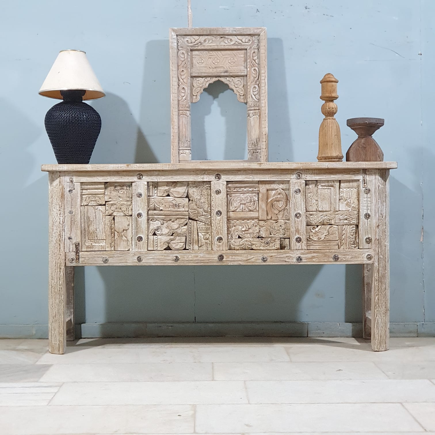 Handmade Solid Hardwood Carved Console Table - 59