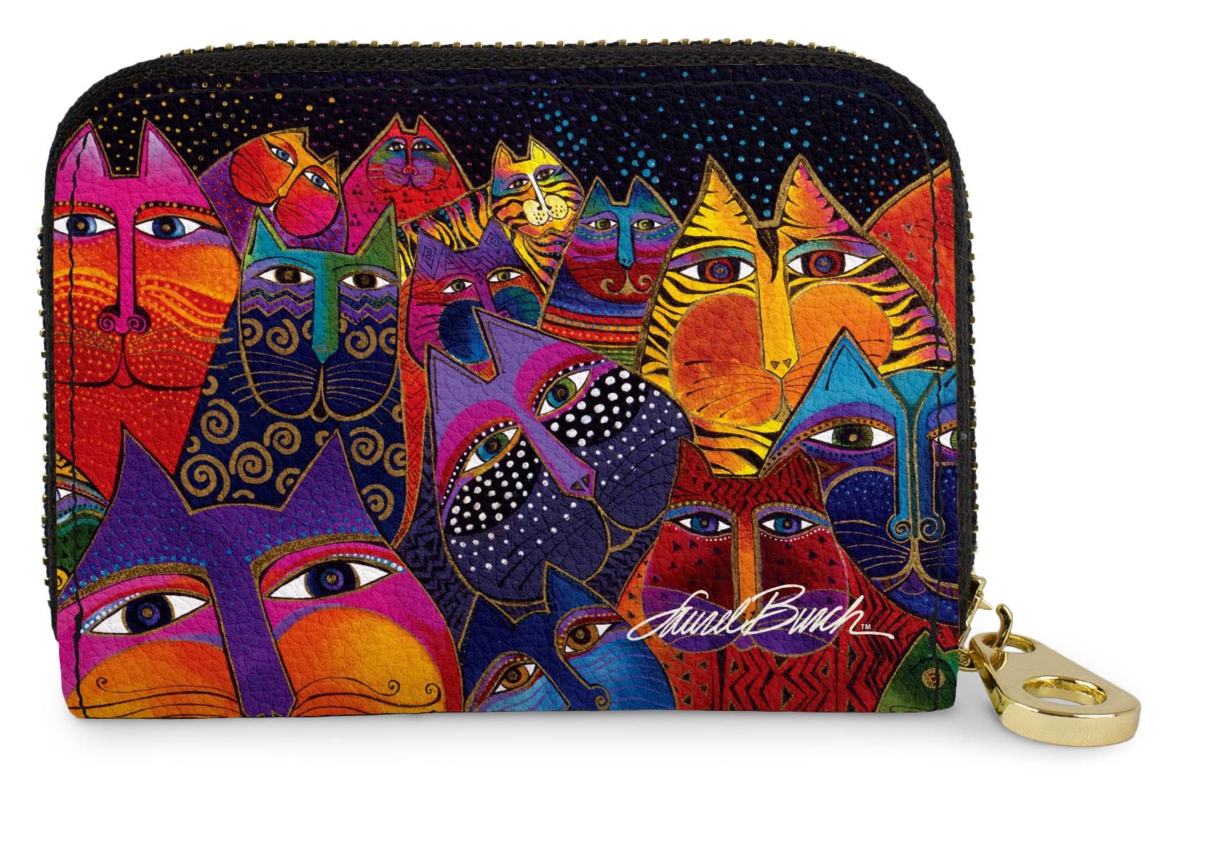 RFID Blocking Secure Armored Zipper Wallet by Laurel Burch - Fantasticats Collection - Anti-Theft Travel Wallet for Men & Women - Perfect for Commuting, Shopping & International Travel