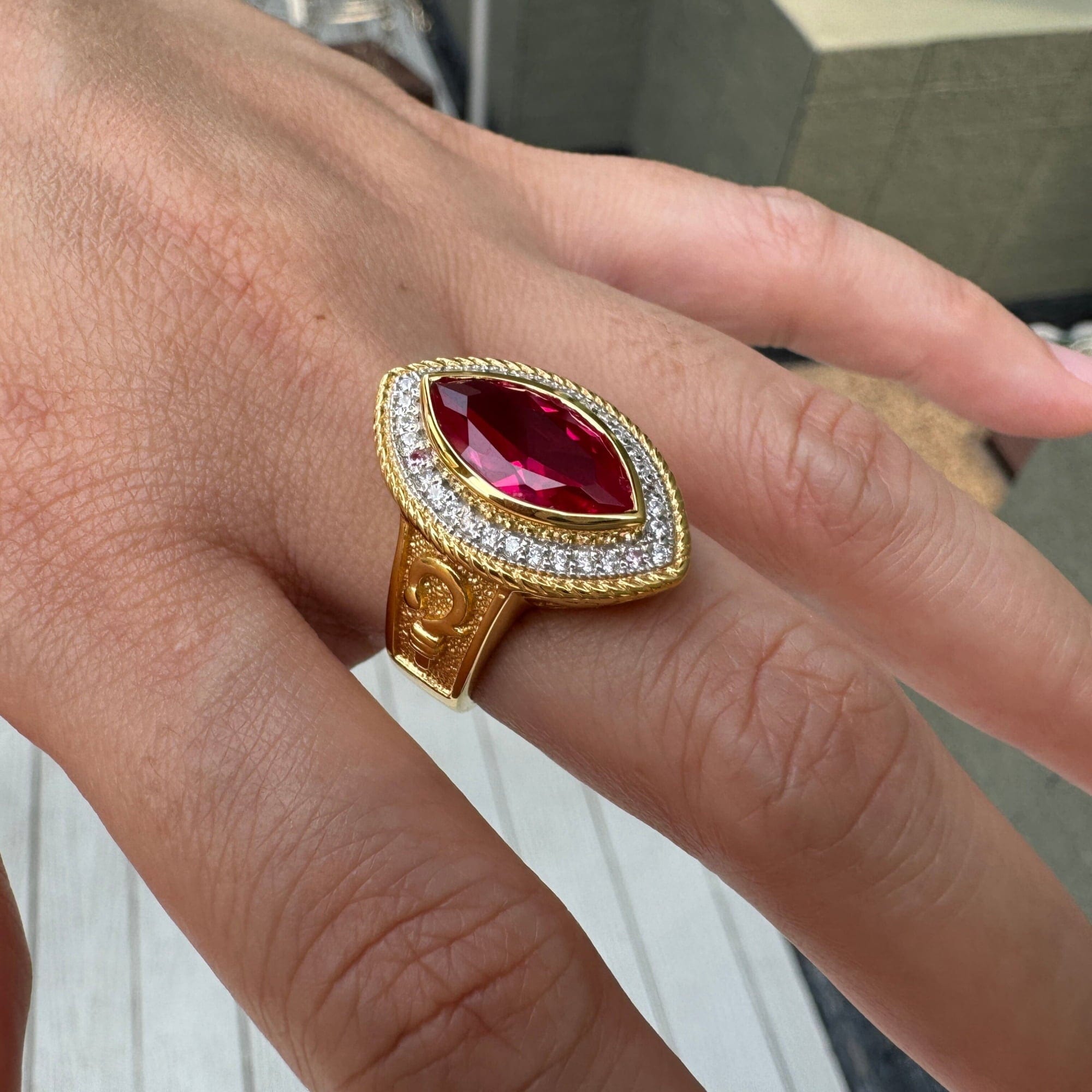 Elegant Marquise Red Ruby Women's Bishop Ring - Vintage Inspired Jewelry for Weddings, Parties & Special Occasions
