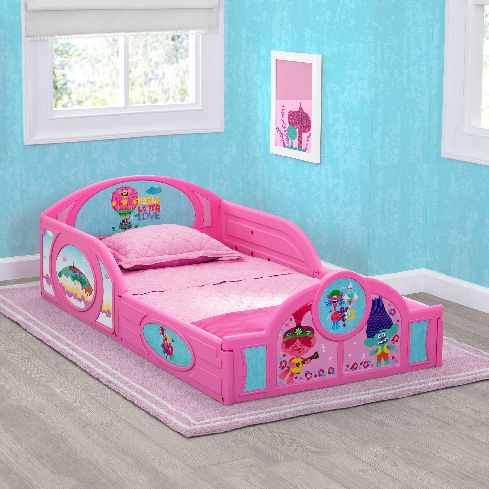 Trolls World Tour Toddler Bed - Soft Plastic Sleep and Play Bed for Kids, Perfect for Nursery, Daycare, and Travel