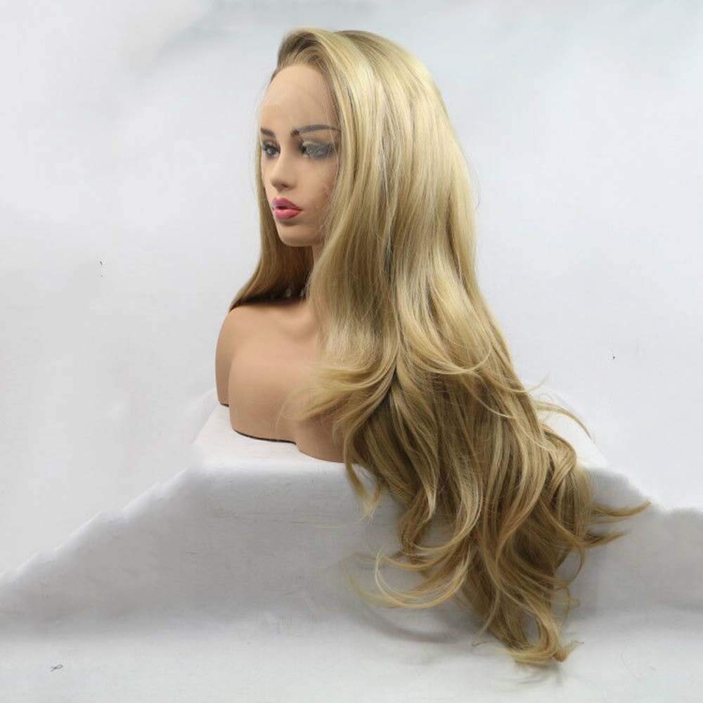 MelodyBlonde Ombre Synthetic Wigs for Women - Brown Roots Blonde Lace Front Wigs with Body Wave & Heat Resistant Fiber | Perfect for Cosplay, Halloween, Daily Fashion & Special Occasions