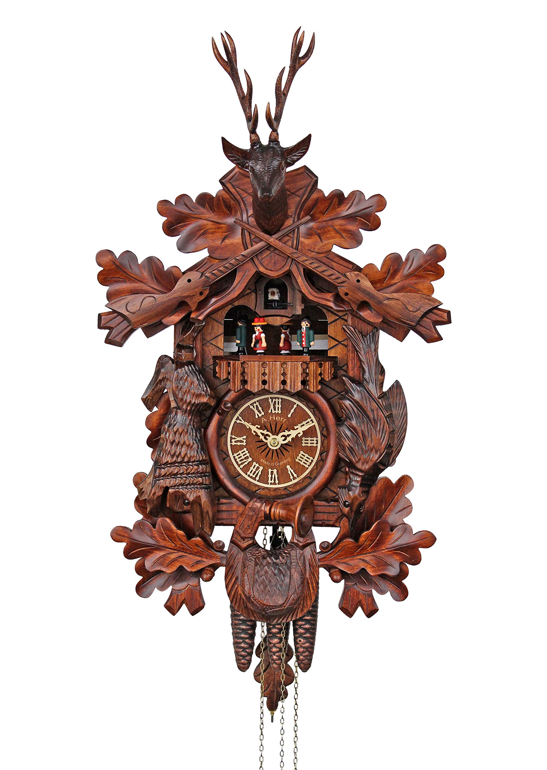 Handcrafted Cuckoo Clock - After The Hunt Scene with Moving Wooden Figures | Perfect for Home Decor & Gift Giving | Traditional German-Style Wall Clock for Living Room, Office & Cabin
