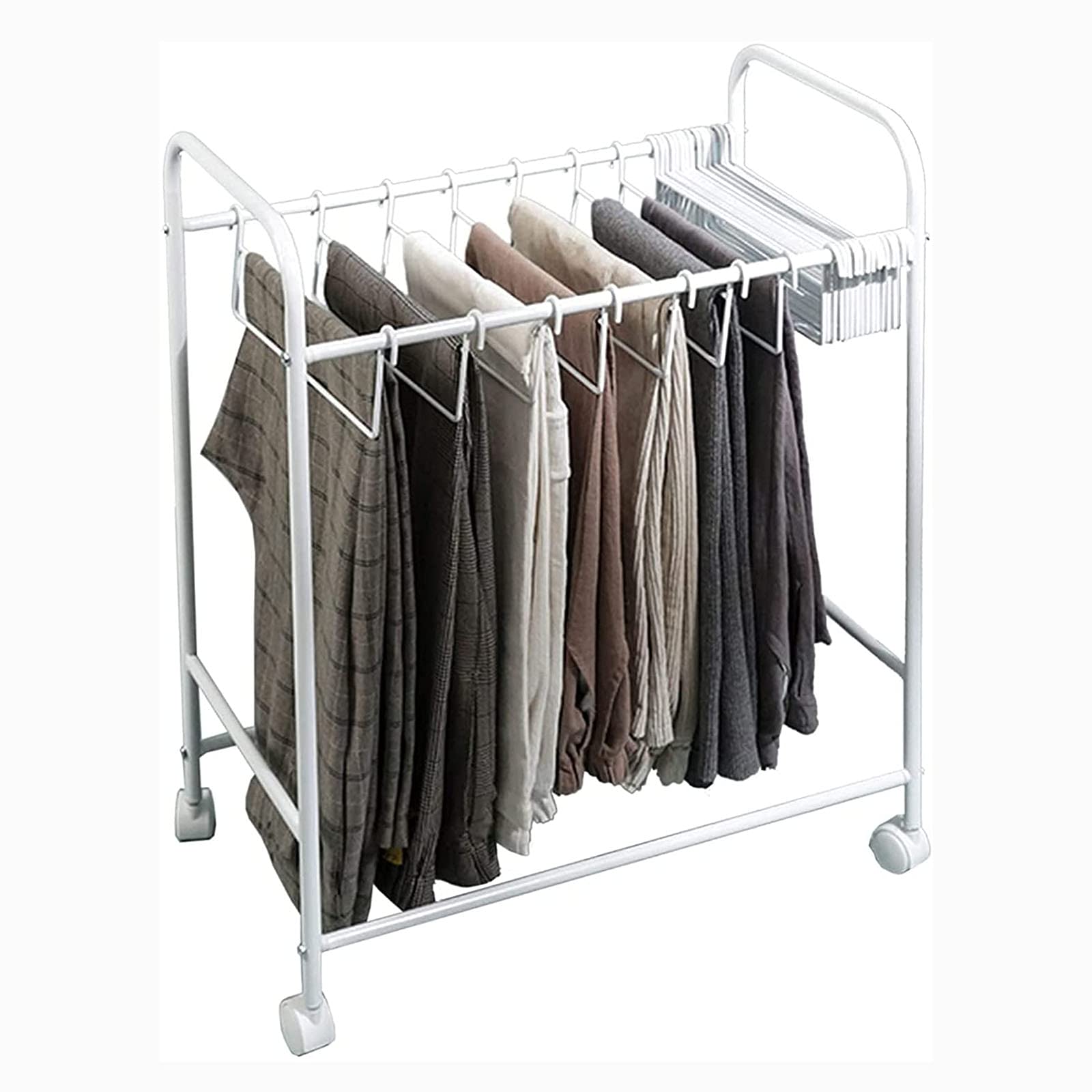 Portable Rolling Clothes Rack with Wheels - Adjustable Metal Garment Organizer for Pants, Jeans, Skirts & Scarves | Space-Saving Mobile Wardrobe Solution for Bedroom, Closet, Laundry Room or Dorm