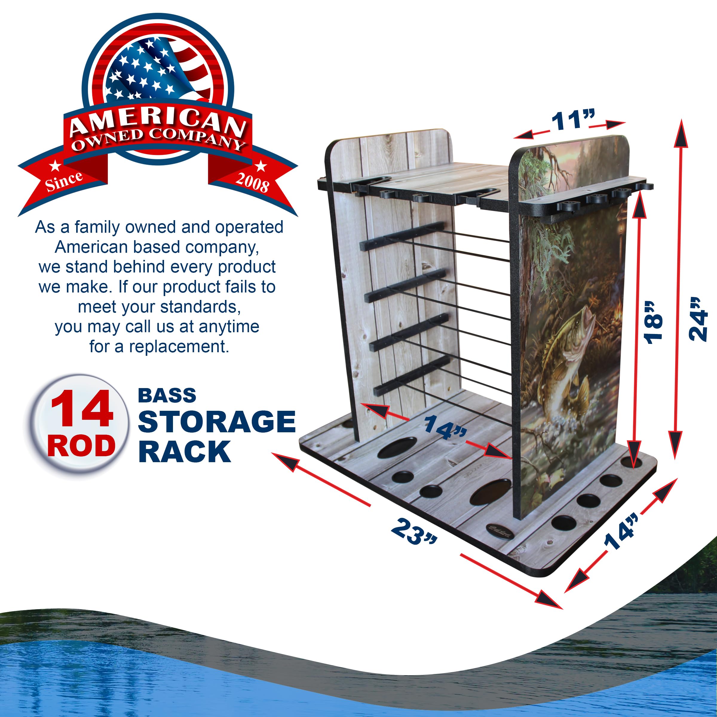 **Rush Creek Creations 14-Slot Fishing Rod Holder – Saltwater & Freshwater Pole Organizer with 4 Tackle Box Storage – Perfect for Garage, Boat & Fishing Accessories Storage**    *(Use Case: Ideal for anglers to store and organize fishing rods, tackle boxes, and gear in garages, boats, or fishing cabins.)*