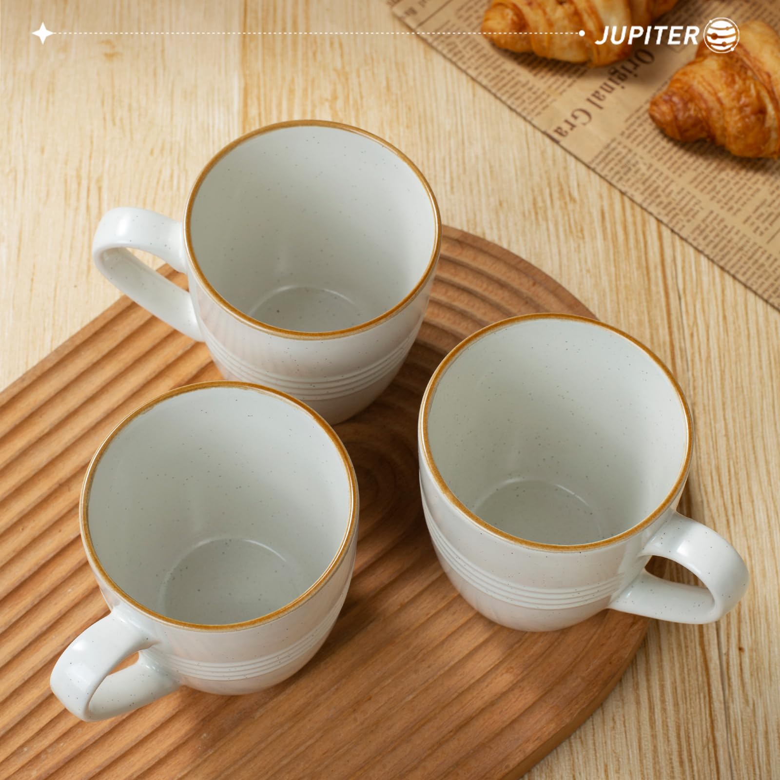 Famiware Jupiter Coffee Mugs Set of 4 - 14oz Ceramic Mugs, Microwave & Dishwasher Safe - White Coffee Cups with Handle for Coffee, Tea, Cocoa, Milk - Perfect for Home, Office, Restaurant & Gifts